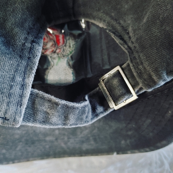 Distressed & Faded Ball Cap with Embroidered Rose Patch, Adjustable, Bla… - Picture 3 of 3